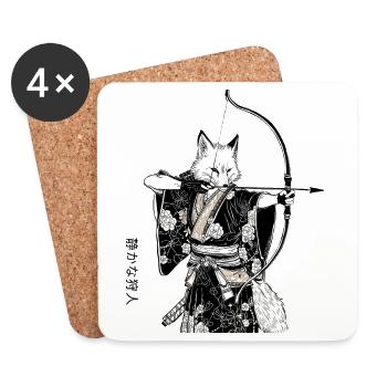 Samurai Fuchs mit Bogen – Ukiyo-e Japan Art - Untersetzer (4er-Set) - Weiß - Vorne