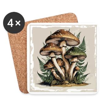 Mushroom family in the forest with ferns - Coasters (set of 4) - white - Front