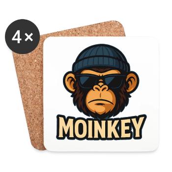 MOINKEY Affe Design – Moin Hamburg Geschenkidee - Untersetzer (4er-Set) - Weiß - Vorne
