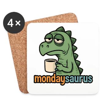 Tired dinosaur with coffee cup on Monday - Coasters (set of 4) - white - Front