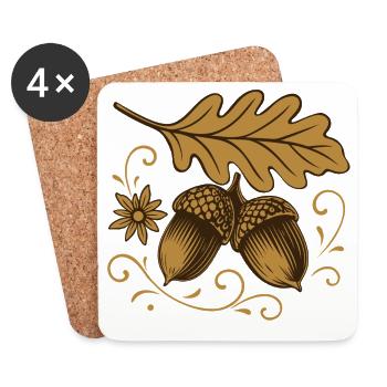 Eicheln mit Blatt – Herbst Design - Untersetzer (4er-Set) - Weiß - Vorne