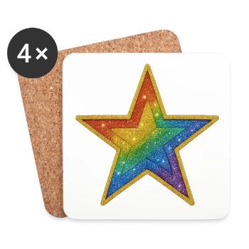 Rainbow Glitter Star Patch Design - Coasters (set of 4) - white - Front