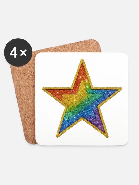 Regenbogen-Glitzer-Stern-Patch-Design - Untersetzer (4er-Set) - Weiß