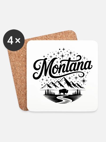 Montana - Souvenir USA State Design - Untersetzer (4er-Set) - Weiß