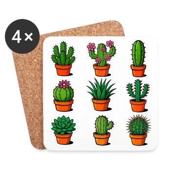 Various cacti in terracotta pots - Coasters (set of 4) - white - Front