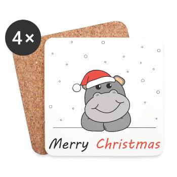 Hippo Christmas Snow Winter Animals Hippos - Coasters (set of 4) - white - Front