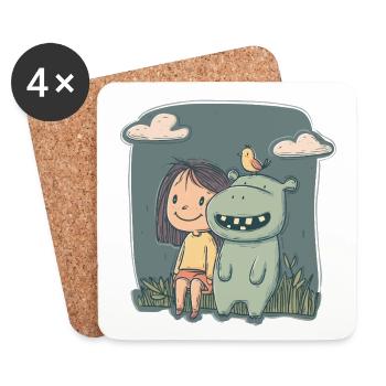 Girl and hippo friendship - Coasters (set of 4) - white - Front