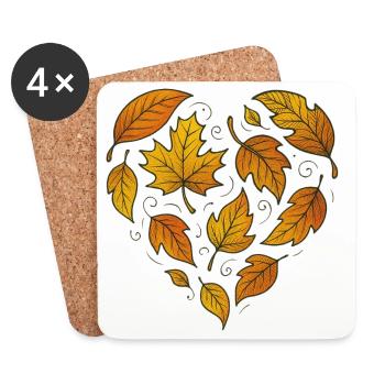 Herbstliches Herzblattmuster - Untersetzer (4er-Set) - Weiß - Vorne