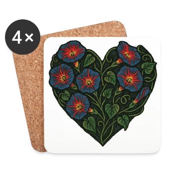 Motif floral de gloire du matin en forme de cœur - Dessous de verre (lot de 4) - blanc - Devant