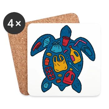 Umweltfreundliche Schildkröte mit Abfallkunst - Untersetzer (4er-Set) - Weiß - Vorne