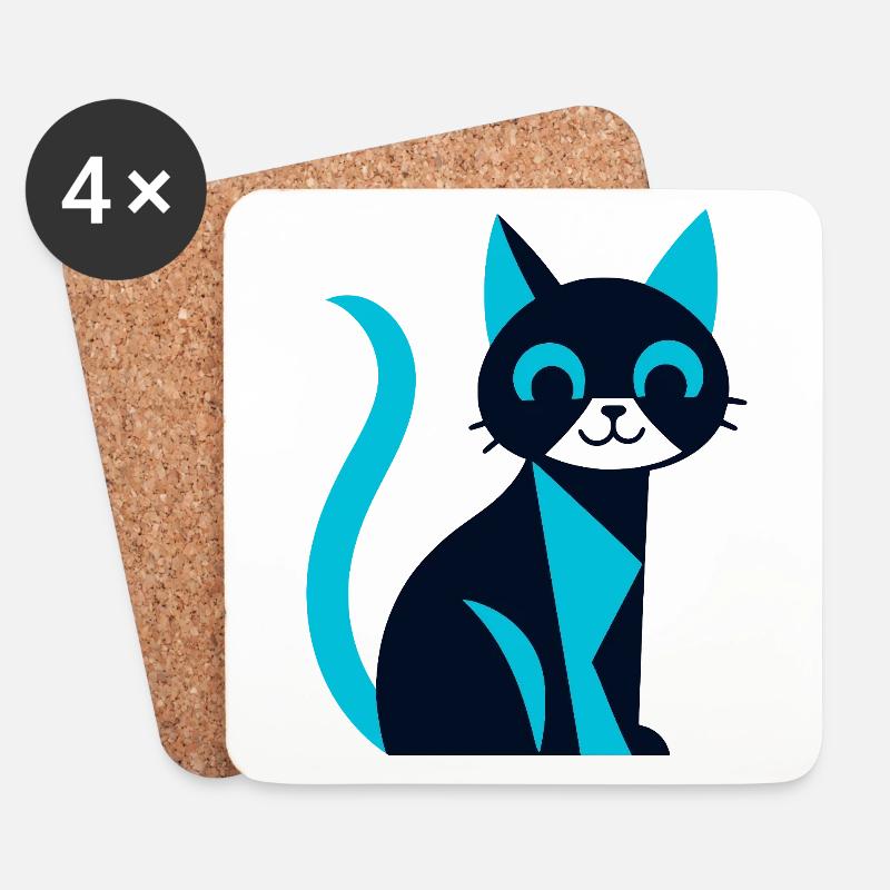 Schwarz-Blau Katze mit Aww-Effekt - Untersetzer (4er-Set) - Weiß