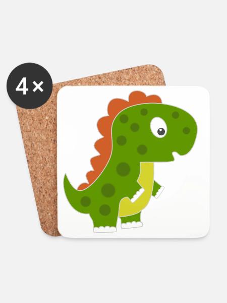 Verspielter Dino mit buntem Rücken - Untersetzer (4er-Set) - Weiß