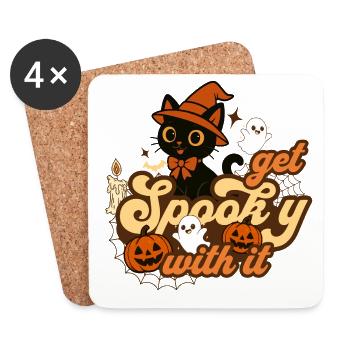 Skurriles Halloween-Katzendesign - Untersetzer (4er-Set) - Weiß - Vorne