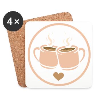 Deux tasses à café avec des cœurs – amour et amitié - Dessous de verre (lot de 4) - blanc - Devant