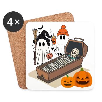 Fantômes d’Halloween effrayants et conception de squelettes - Dessous de verre (lot de 4) - blanc - Devant