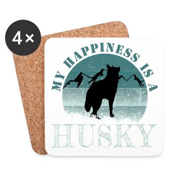Husky avec motif de montagne et dicton - Dessous de verre (lot de 4) - blanc - Devant