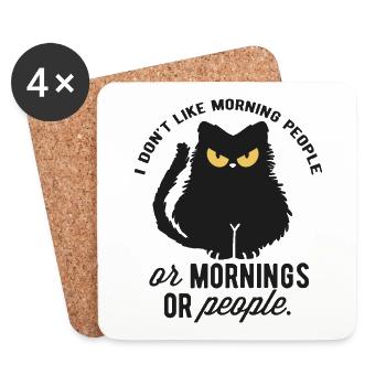 Chat avec insatisfaction matinale et citations - Dessous de verre (lot de 4) - blanc - Devant