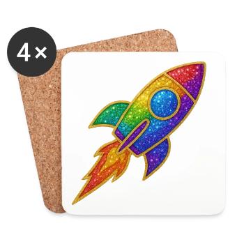 Rainbow Rocket Glitter Design - Coasters (set of 4) - white - Front
