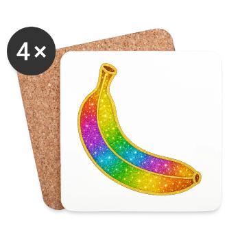Banane pailletée arc-en-ciel - Dessous de verre (lot de 4) - blanc - Devant