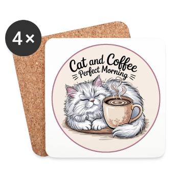 Katzen und Kaffee Morgenmugge - Untersetzer (4er-Set) - Weiß - Vorne