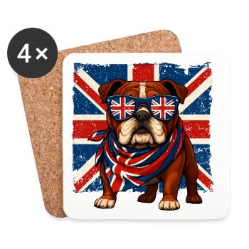 British Bulldog with Union Jack Sunglasses - Coasters (set of 4) - white - Front