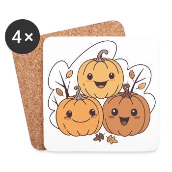 Funny Kawaii Pumpkins Autumn - Coasters (set of 4) - white - Front