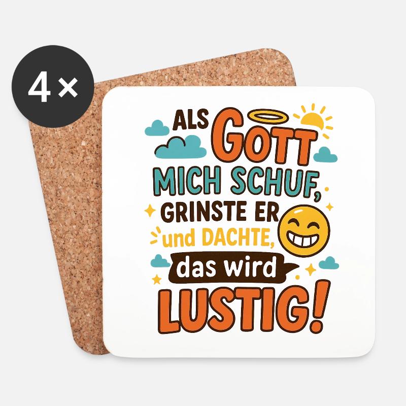 Lustige Sprüche Als Gott mich schuf - Untersetzer (4er-Set) - Weiß