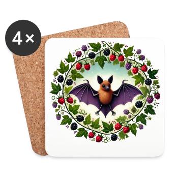 Whimsical Bat and Berry Motif - Coasters (set of 4) - white - Front