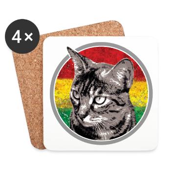 Katze mit Flagge Hintergrunde - Untersetzer (4er-Set) - Weiß - Vorne