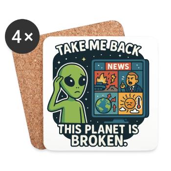 Un extraterrestre humoristique avec des critiques environnementales - Dessous de verre (lot de 4) - blanc - Devant