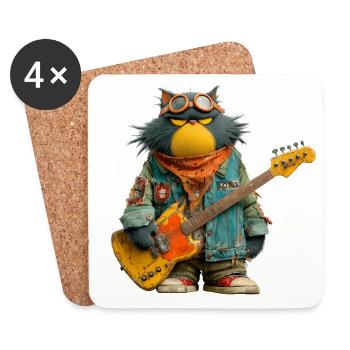 Rocking cat musician in retro style - Coasters (set of 4) - white - Front