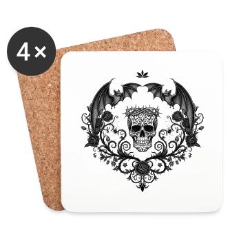 Crâne gothique sombre avec des chauves-souris - Dessous de verre (lot de 4) - blanc - Devant