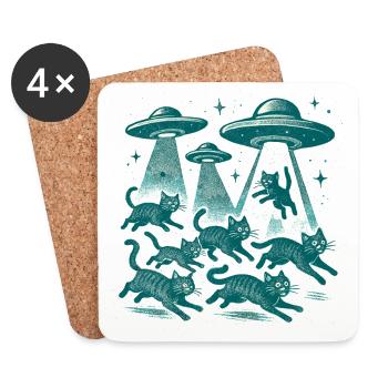 Alien UFOs UFO Cat Cats Beaming Retro Gift - Coasters (set of 4) - white - Front