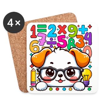 Number Day Maths Cute Math Pup Printed T-Shirt - Coasters (set of 4) - white - Front
