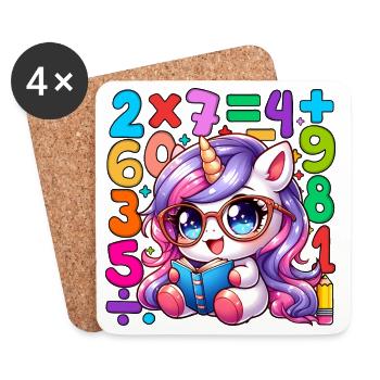 Conception d'apprentissage mathématique de licorne fantaisiste du jour des nombres - Dessous de verre (lot de 4) - blanc - Devant