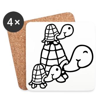 Tortues Famille Enfants Maman Papa Père Mère - Dessous de verre (lot de 4) - blanc - Devant
