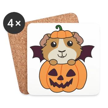 Cochon d'Inde Joyeux Halloween Citrouille Chauve-souris - Dessous de verre (lot de 4) - blanc - Devant