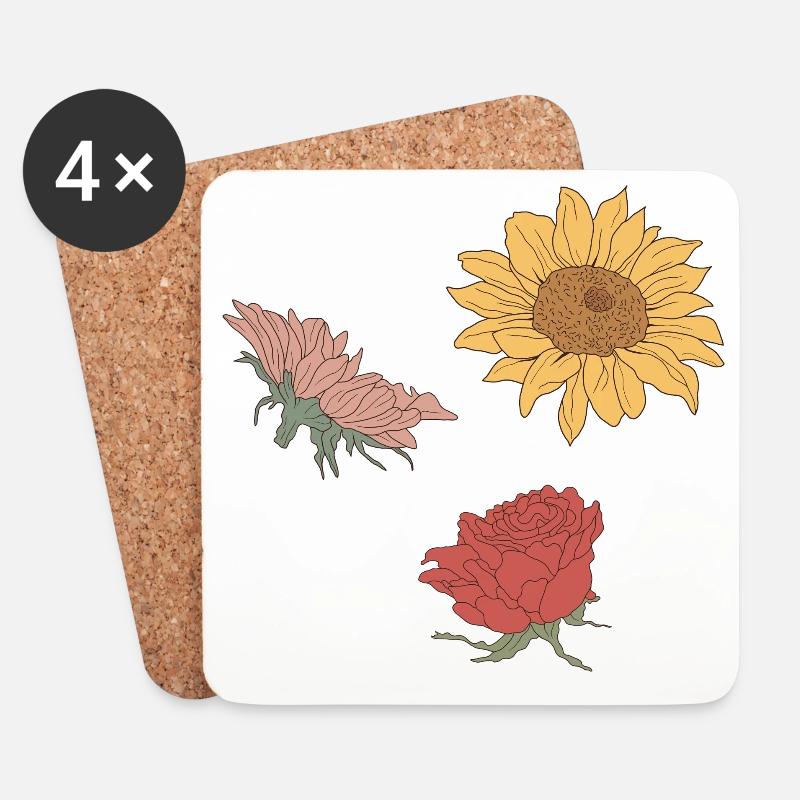Blumen - Untersetzer (4er-Set) - Weiß