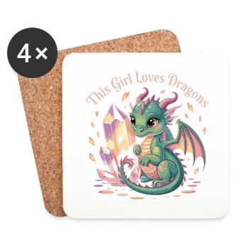 Girl's love for dragons with crystal - Coasters (set of 4) - white - Front