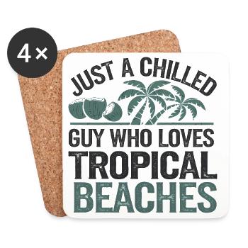 Chilled Tropical Beach Lover, Holidays  - Coasters (set of 4) - white - Front