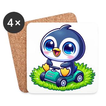 Cute penguin with lawn mower in horticulture - Coasters (set of 4) - white - Front