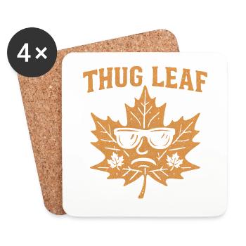 Thug Leaf Happy Fall Harvest Autumn Lover Wortsp - Coasters (set of 4) - white - Front
