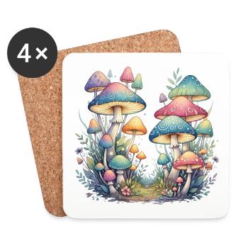 Fantasy mushroom forest in pastel colors - Coasters (set of 4) - white - Front