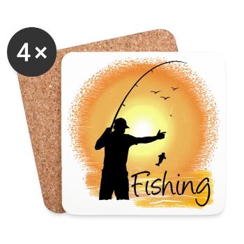 Pêche en soirée avec silhouette de coucher de soleil - Dessous de verre (lot de 4) - blanc - Devant