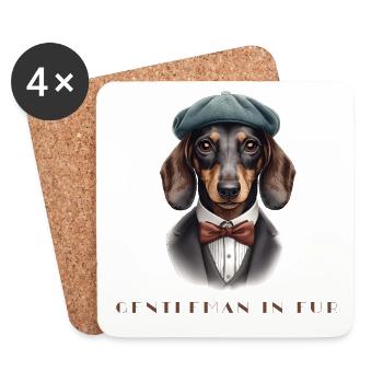 Gentlemen in Fur – Retro Dachshund in a Suit - Coasters (set of 4) - white - Front