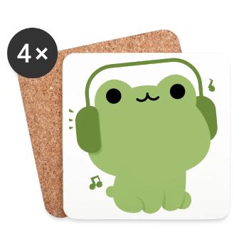 Cute Frog Headphones Illustration - Coasters (set of 4) - white - Front