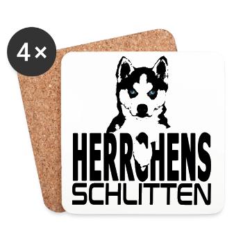 Illustration de chien husky - Siège de maître - Dessous de verre (lot de 4) - blanc - Devant