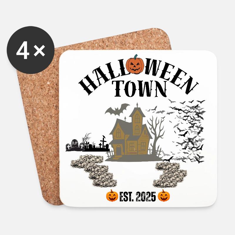 Spukhaus mit Kürbissen Halloween Design - Untersetzer (4er-Set) - Weiß