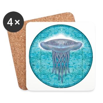 Unterwasser-Jellyfish Illustration - Untersetzer (4er-Set) - Weiß - Vorne