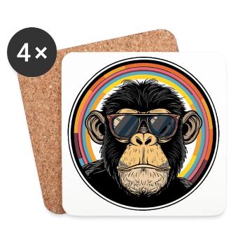 Singe cool avec des lunettes de soleil de style rétro - Dessous de verre (lot de 4) - blanc - Devant